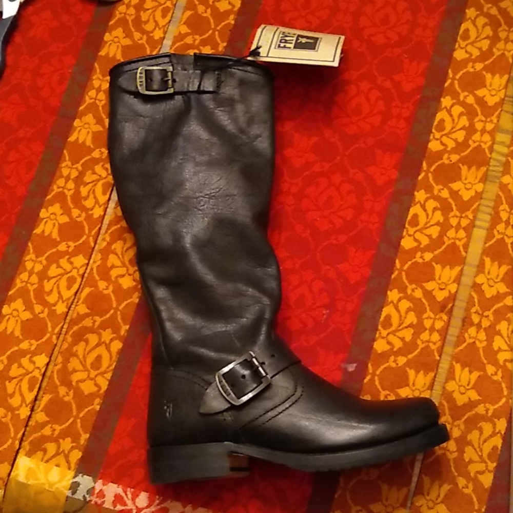 Frye, boots, mid-calf, black, moto, leather, NWB